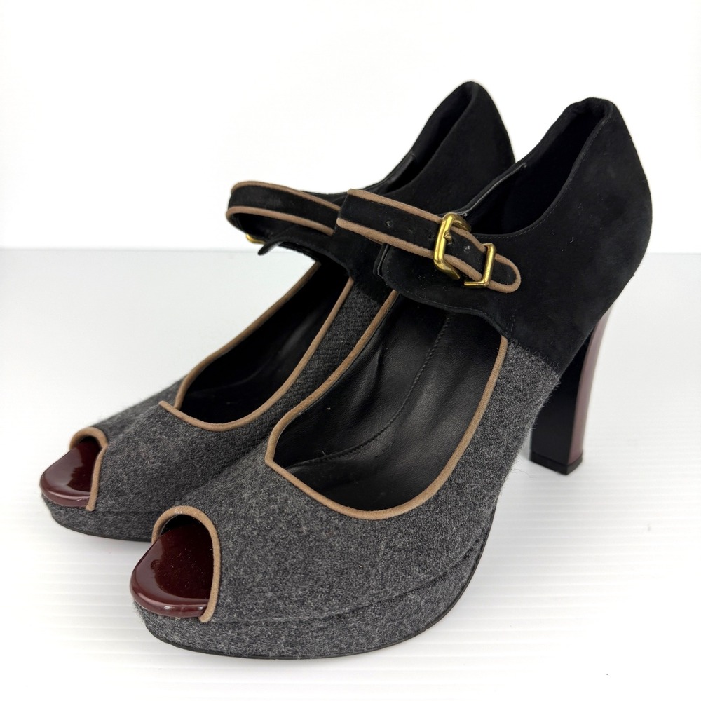 J.Crew Mary Jane Platform Dark Academia Wool Peep Toe Preppy Heels Italy 8.5